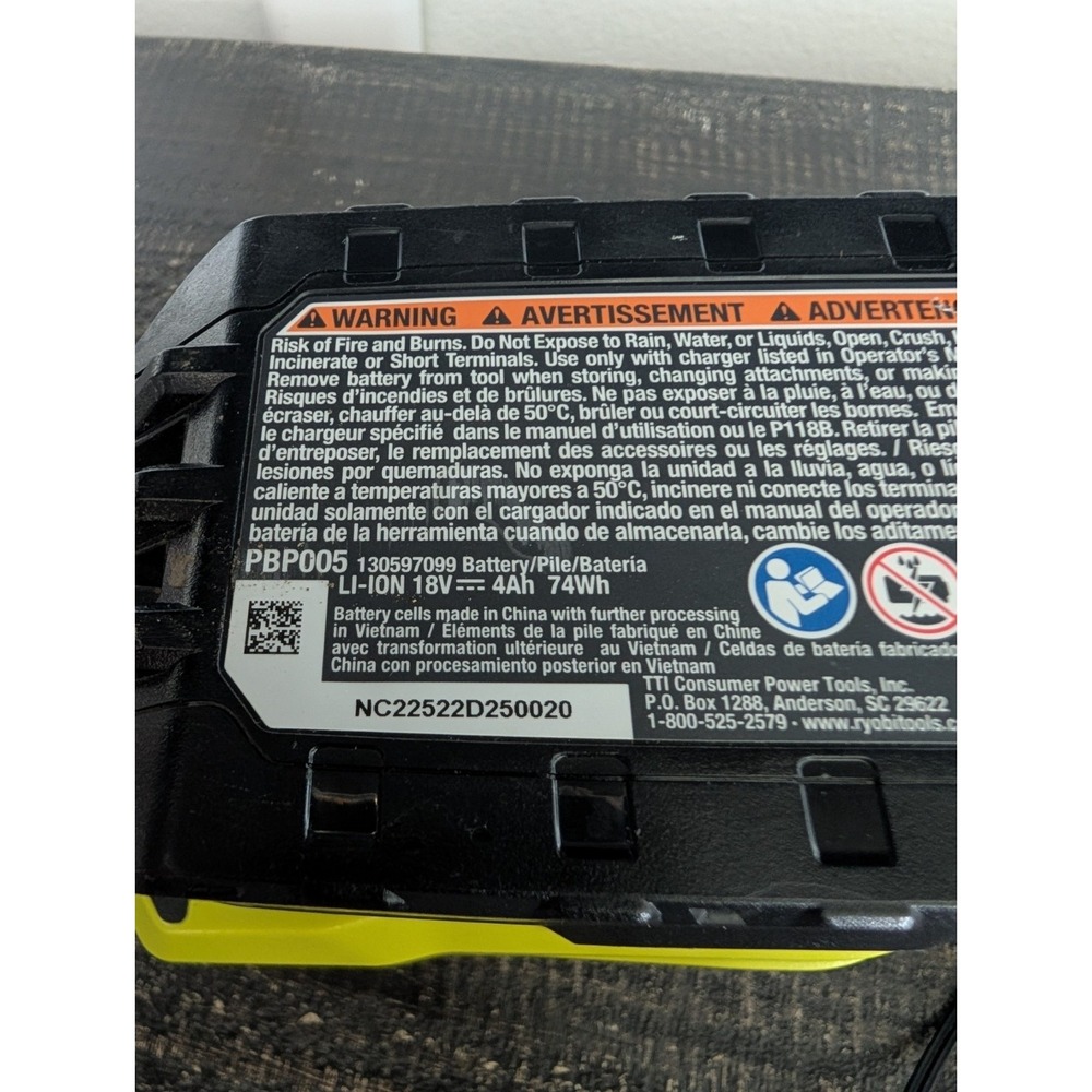 RYOBI ONE+ 18V Lithium 4Ah Battery (PBP005) & Charger PCG002 - Picture 2 of 7
